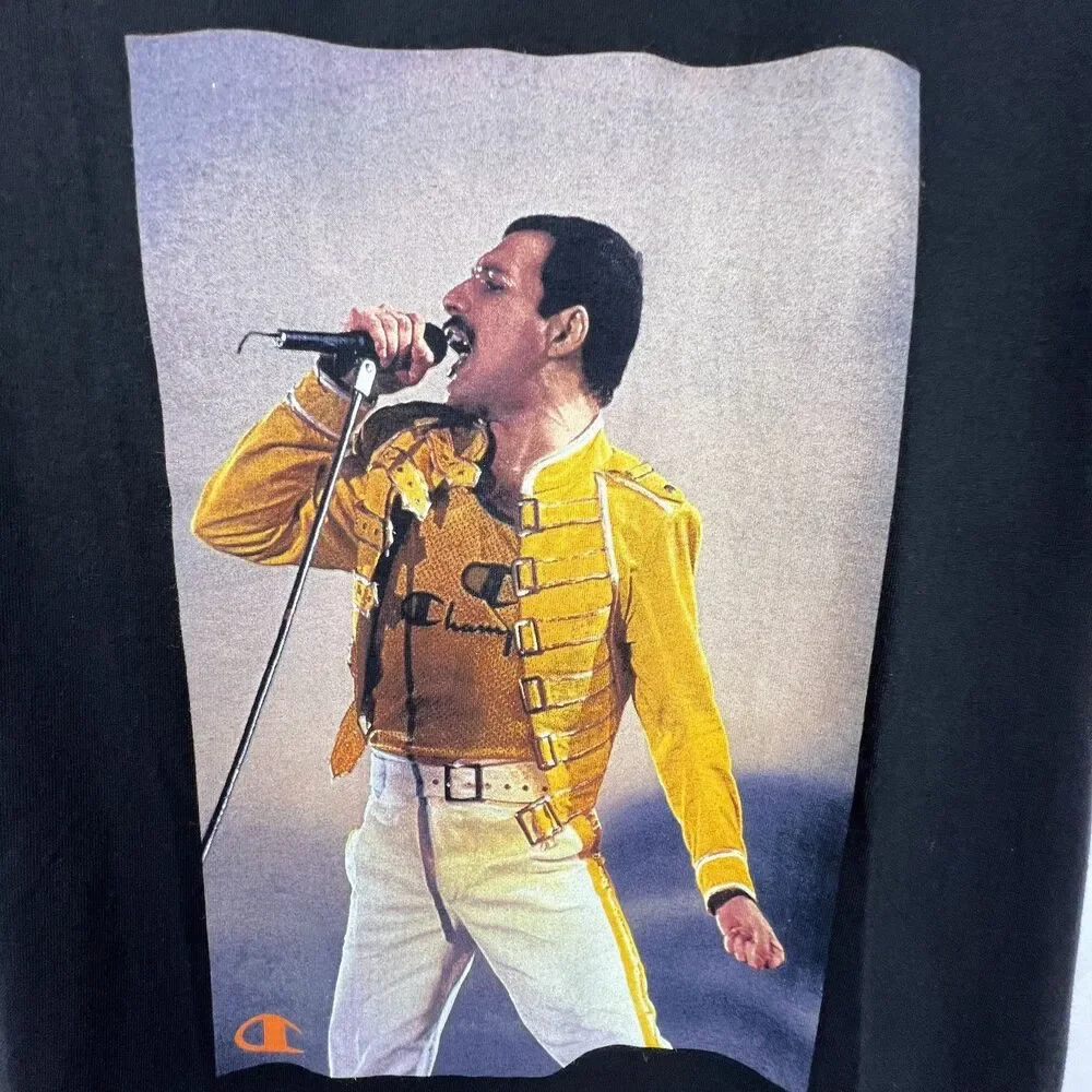 CHAMPION QUEEN Official Merch Graphic T-Shirt Medium Black Freddie Mercury Band - Picture 3 of 13